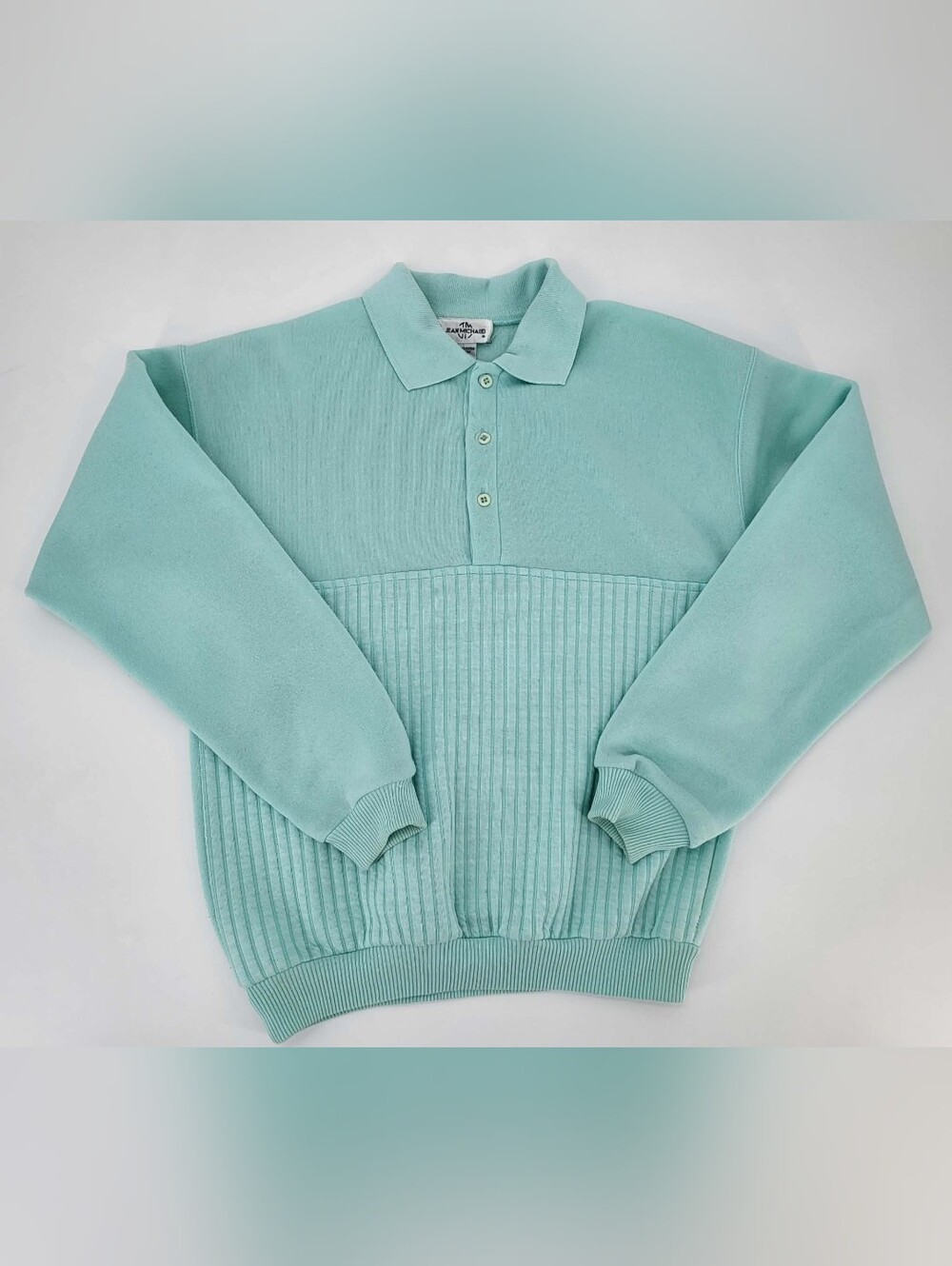 Women's Mint Polo Sweatshirt - Classic Ribbed Panel